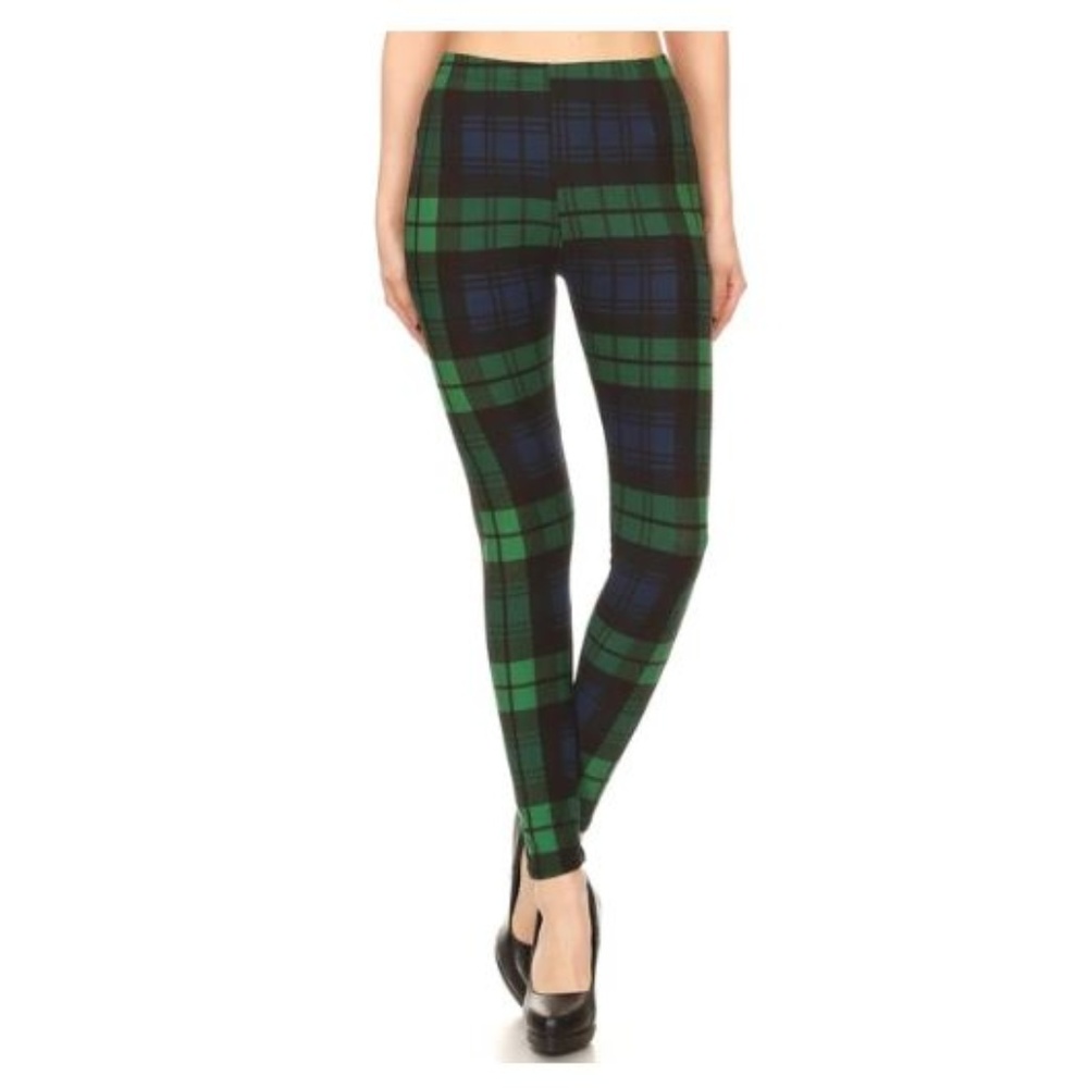2 FOR $30 SALE! Buttery Soft Green Plaid Leggings - Picture 2 of 4